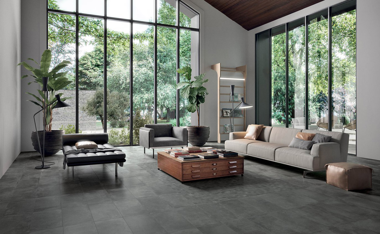 Stage concrete-effect porcelain stoneware flooring