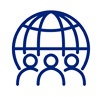 Blue icon with three people under a stylised dome