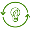 Green light bulb icon with leaf and circular arrowsar arrows