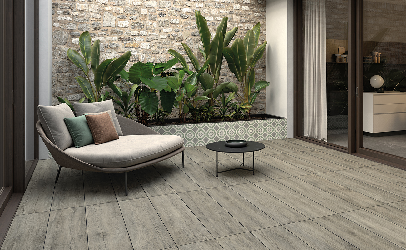 Wood effect outdoor flooring