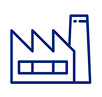Blue icon with silhouette of industrial factory