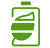 Green battery icon with stylised leaf