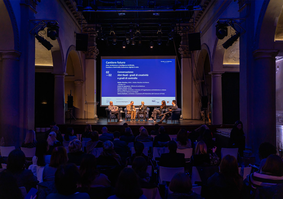 ‘Cantiere Futuro’ event in a historic location, with talks on creativity, cities and architecture, organised by Marca Corona.