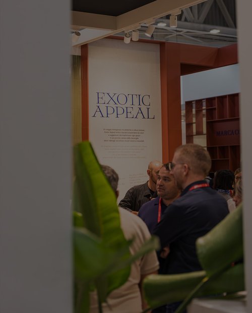 Detail of Marca Corona stand at Cersaie 2025 with Exotic Appeal installation.