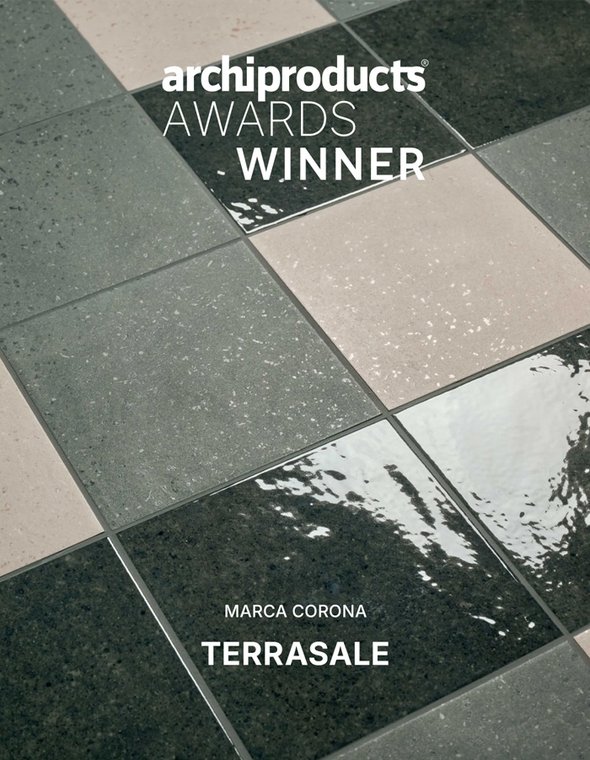 Close-up of Marca Corona Terrasale tiles, winners of the ADA 2025.