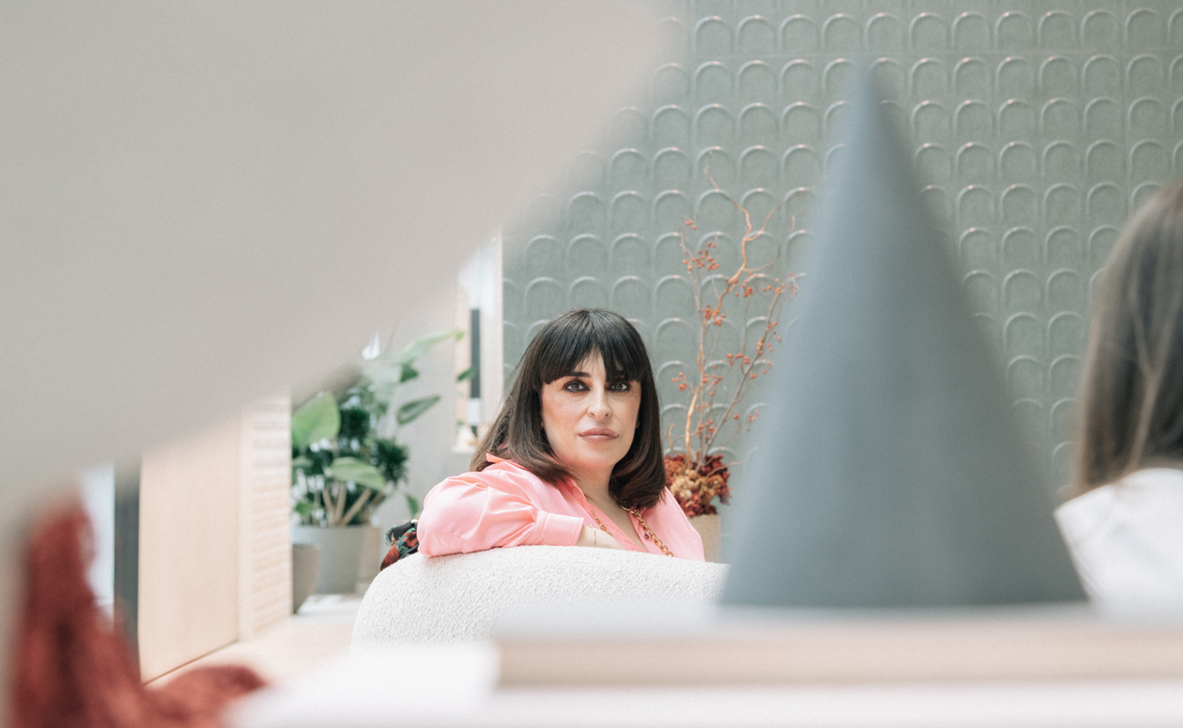 Marinella Senatore during a discussion at Marca Corona headquarters.