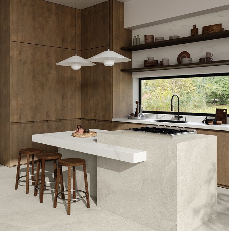 Cuisine moderne avec îlot effet pierre