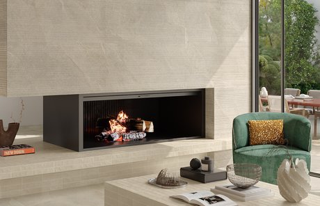 Détail cheminée avec revêtement céramique