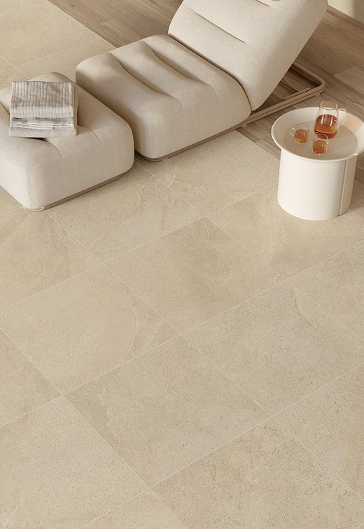 Spa relaxation area with chaise longue and tiles