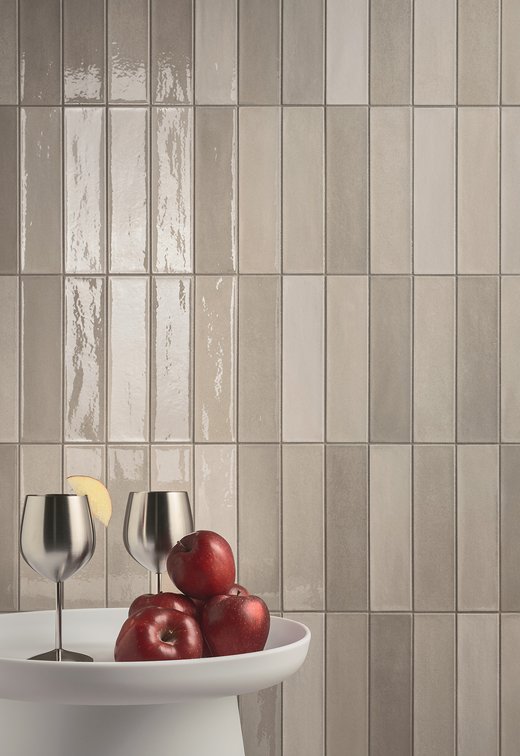 Kitchen detail with glossy beige tiles