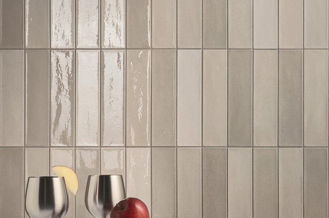 Kitchen detail with glossy beige tiles