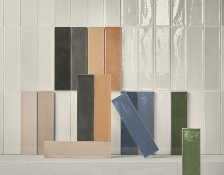Moodboard with rectangular glazed tiles in various colors.