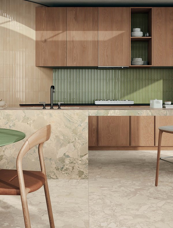 Bar in stile moderno con rivestimento effetto brick realizzato con collezione Marca Corona Miniature Rima Amanita e Caramello