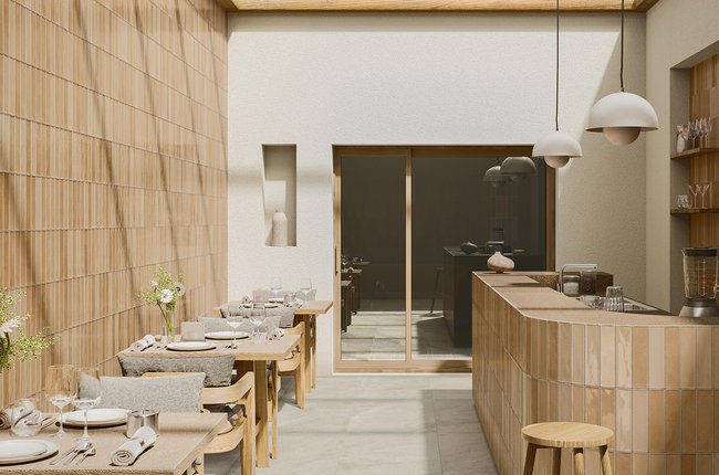 Restaurant with warm tile coverings