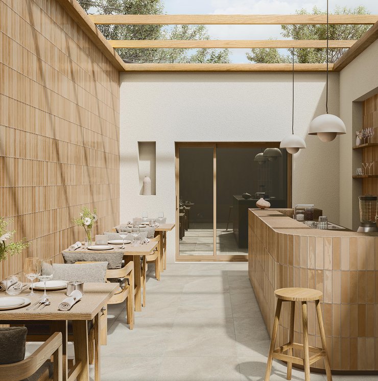Restaurant with warm tile coverings