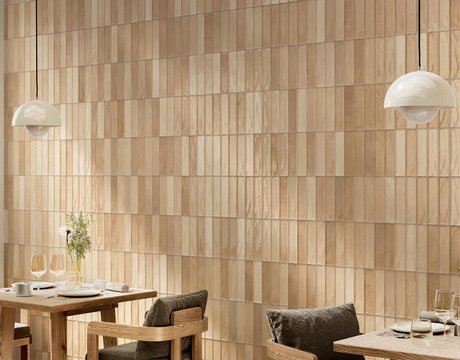 Restaurant with cinnamon-colored tile wall