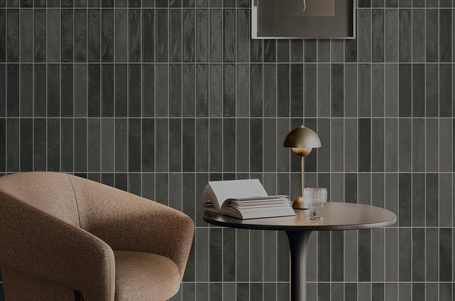 Table detail with green tiled wall