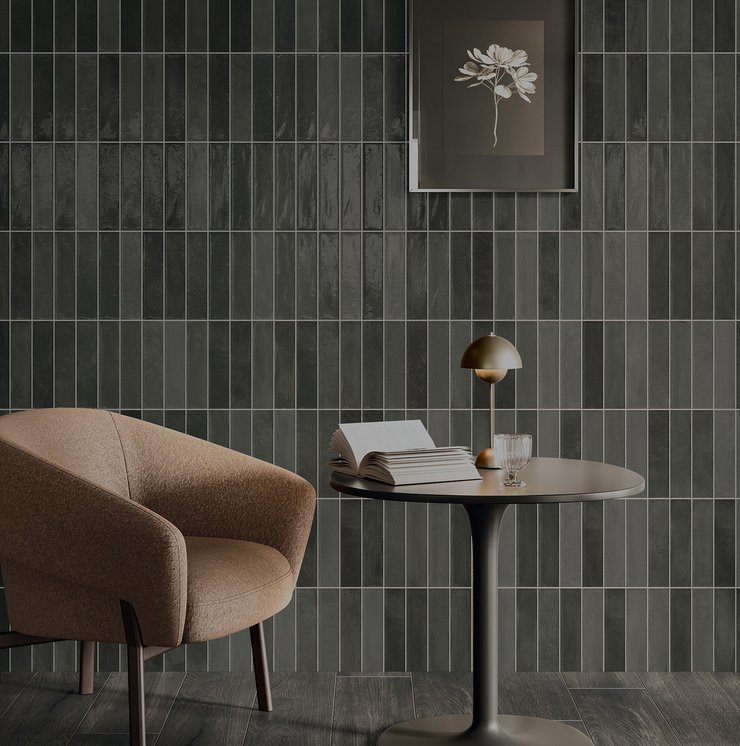 Table detail with green tiled wall