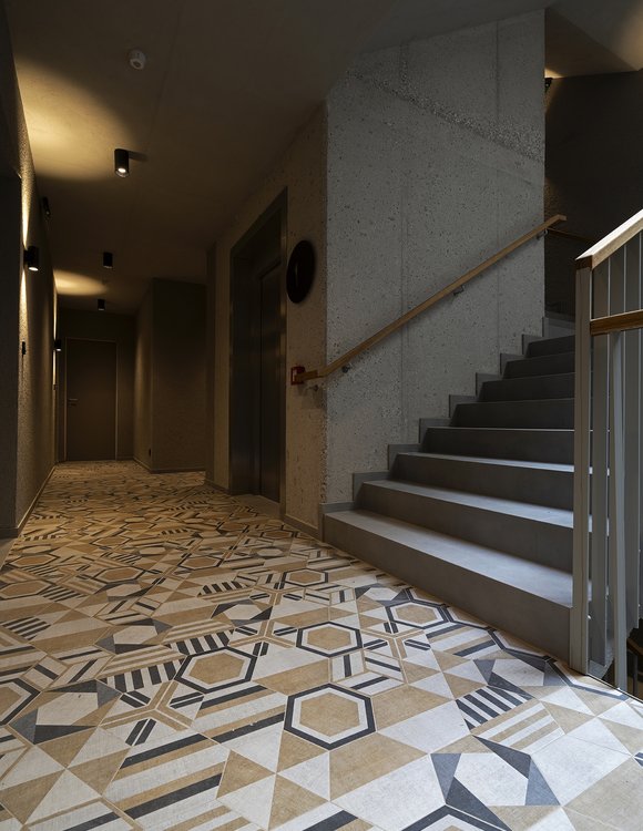 Complesso residenziale Progetto realizzato in Slovenia con le collezioni Arkistyle, Multiforme Dune, Terra, Terra.Art, TexTile, Foyer, Foyer Royal