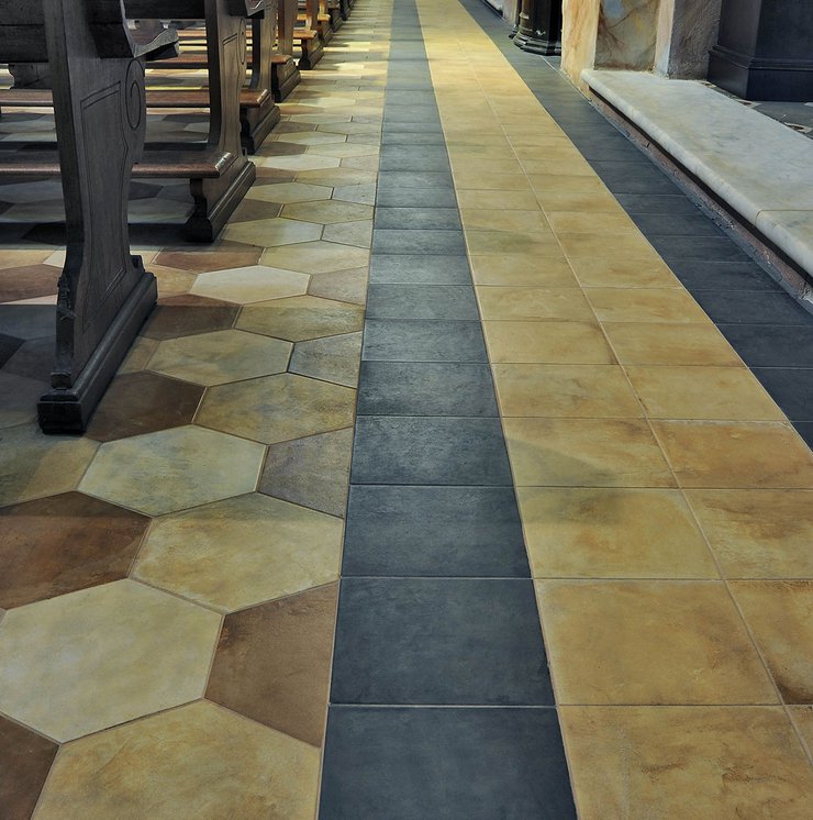 San Marzano Oliveto Church: Marca Corona porcelain stoneware tiles